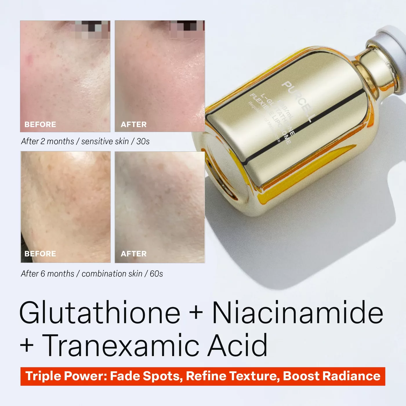 PURCELL 88B/mL L-Glutathione Flexible Liposome izgaismojošais ampulu serums ar glutationu un niacinamīdu 30ml - Image 2