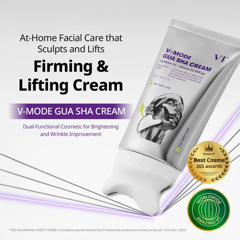 VT Cosmetics V-Mode Gua Sha Cream masāžas krēms sejai un ķermenim ar iebūvētu gua sha aplikatoru 120ml - Image 2